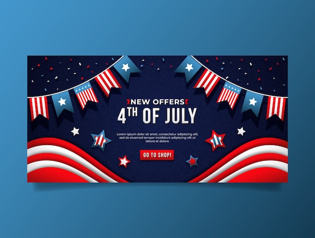 Gradient horizontal banner template for american 4th of july celebration