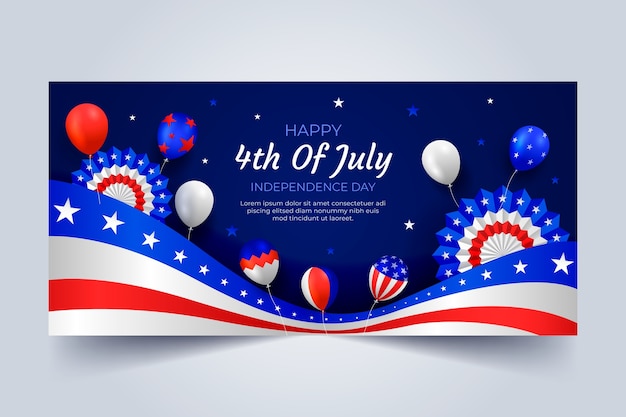 Gradient horizontal banner template for american 4th of july holiday celebration