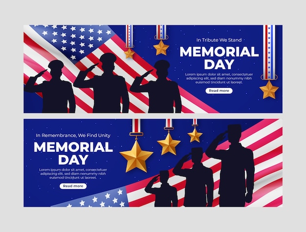 Free Vector gradient horizontal banner template for american memorial day holiday