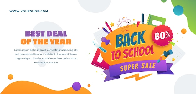 Gradient horizontal banner template for back to school season