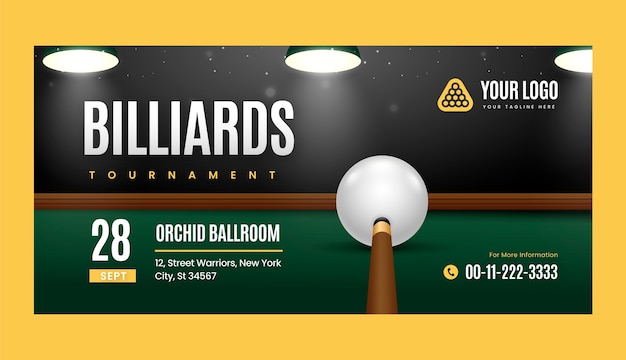 Free Vector gradient horizontal banner template for billiards and pool club