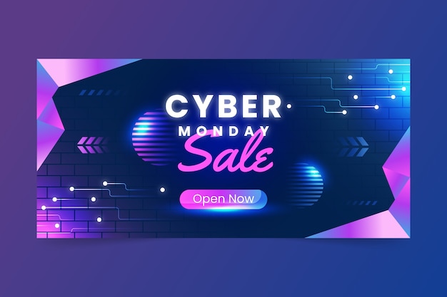 Free Vector gradient horizontal banner template for cyber monday sale