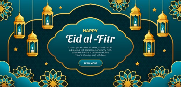 Gradient horizontal banner template for eid al-fitr celebration