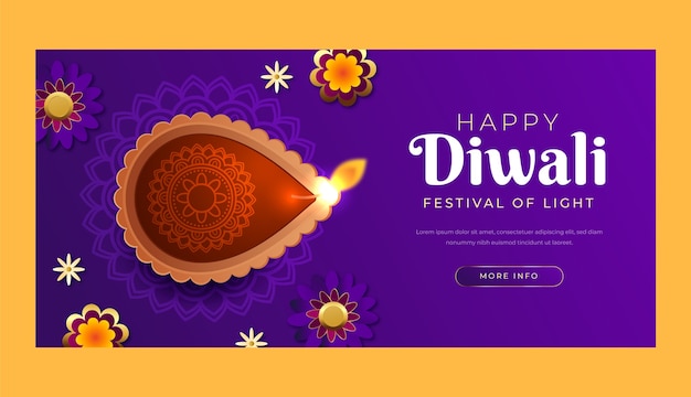 Gradient horizontal banner template for hindu diwali festival celebration