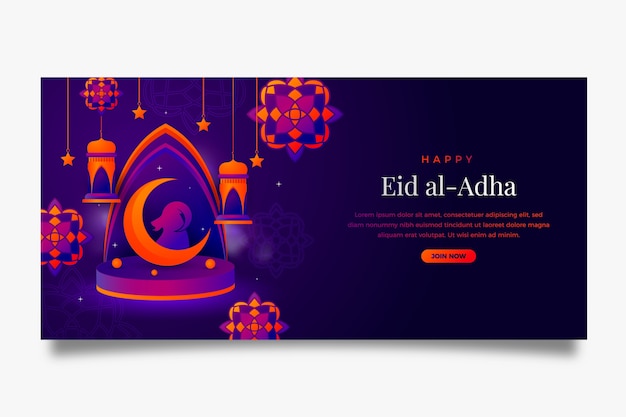 Free vector gradient horizontal banner template for islamic eid al-adha celebration