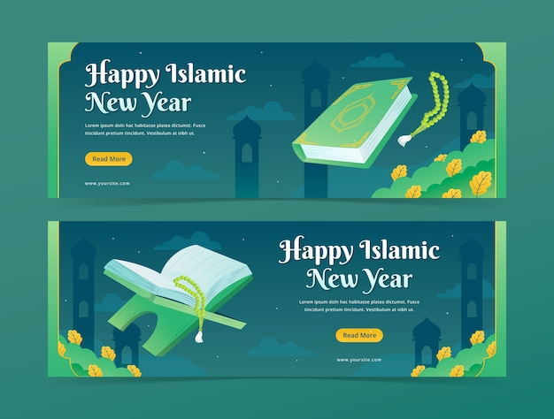 Free Vector gradient horizontal banner template for islamic new year celebration