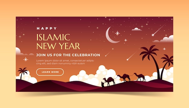 Gradient horizontal banner template for islamic new year celebration