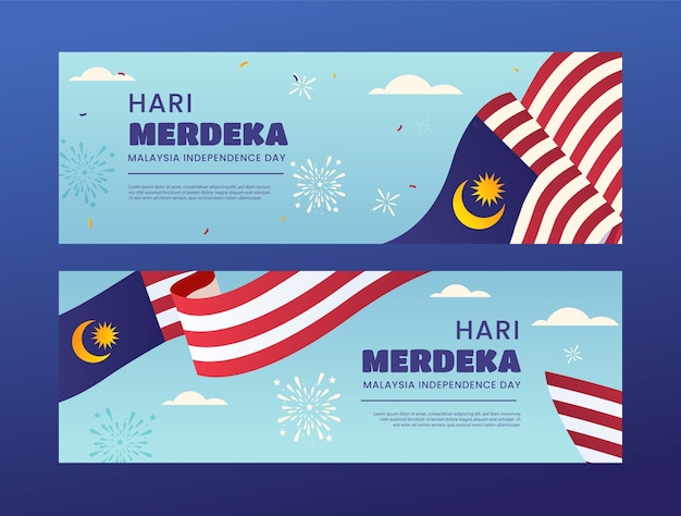 Gradient horizontal banner template for malaysia independence day celebration