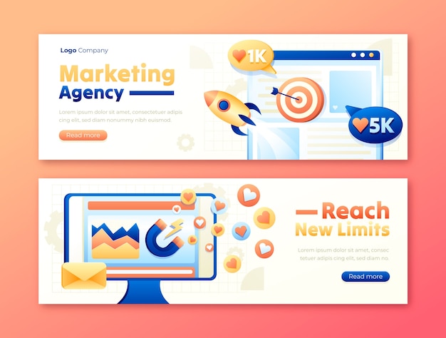 Free Vector gradient horizontal banner template for marketing agency