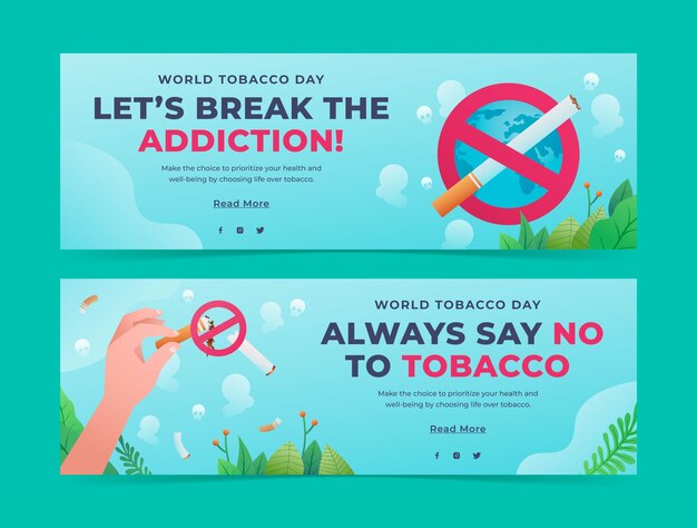 Gradient horizontal banner template for no tobacco day awareness