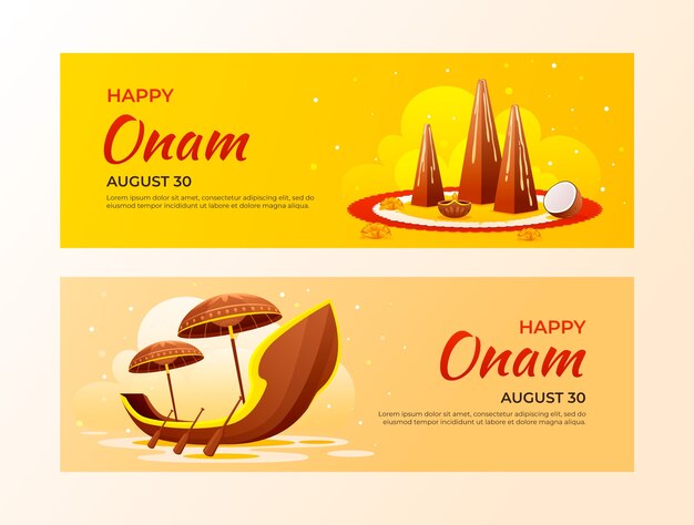 Gradient horizontal banner template for onam celebration