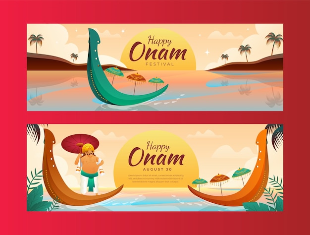 Free Vector gradient horizontal banner template for onam celebration