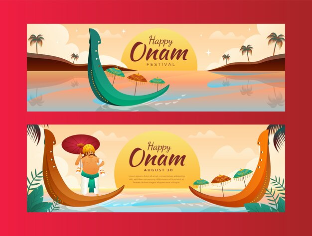 Gradient horizontal banner template for onam celebration