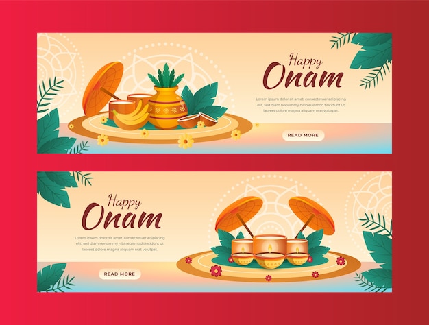 Gradient horizontal banner template for onam celebration