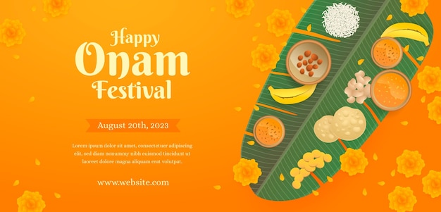 Free Vector gradient horizontal banner template for onam festival celebration