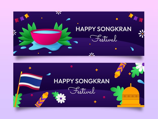 Free Vector gradient horizontal banner template for songkran water festival celebration