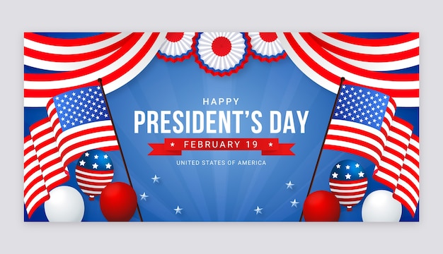 Gradient horizontal banner template for usa presidents day