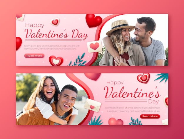 Gradient horizontal banner template for valentines day celebration