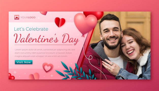 Gradient horizontal banner template for valentines day celebration