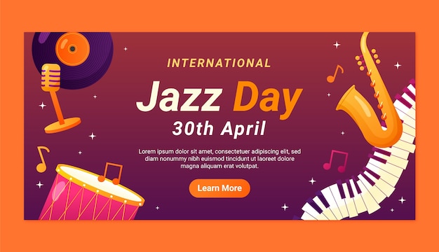 Gradient horizontal banner template for world jazz day music celebration