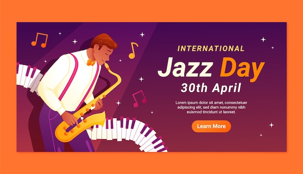 Gradient horizontal banner template for world jazz day music celebration