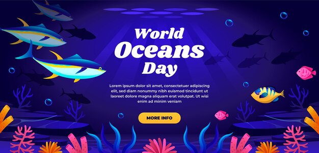 Gradient horizontal banner template for world oceans day celebration