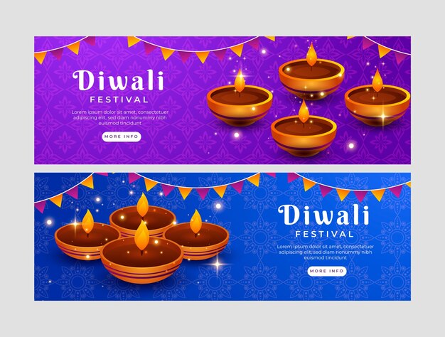 Free Vector gradient horizontal banners set for diwali celebration