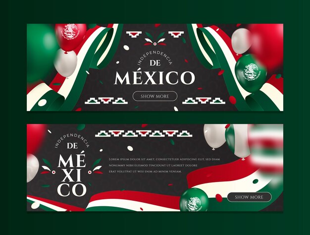 Gradient horizontal banners set for mexico independence celebration