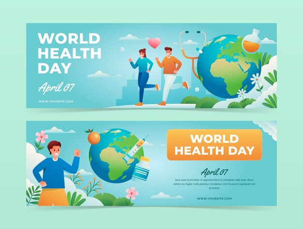 Gradient horizontal banners set for world health day celebration