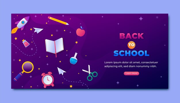 Gradient horizontal sale banner template for back to school season