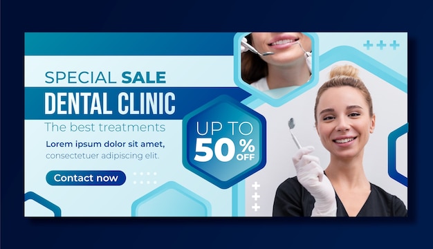 Gradient horizontal sale banner template for dental clinic business