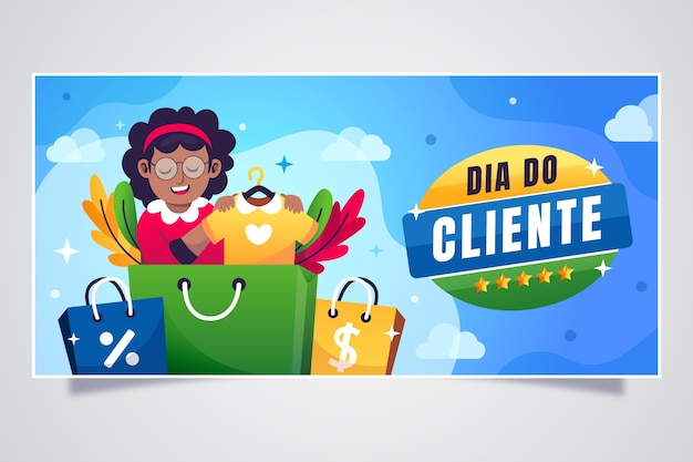 Gradient horizontal sale banner template for dia do cliente