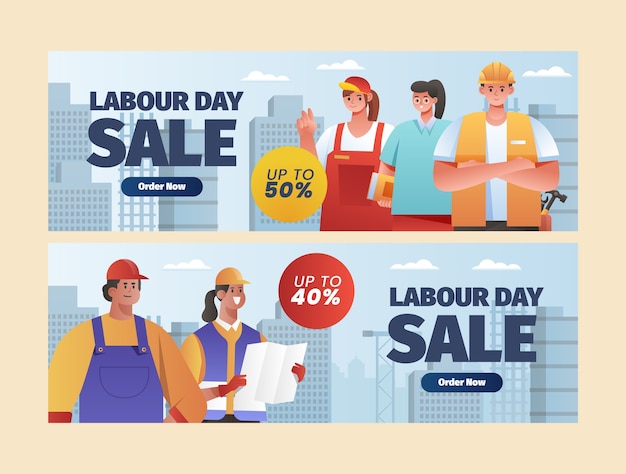 Gradient horizontal sale banner template for labour day