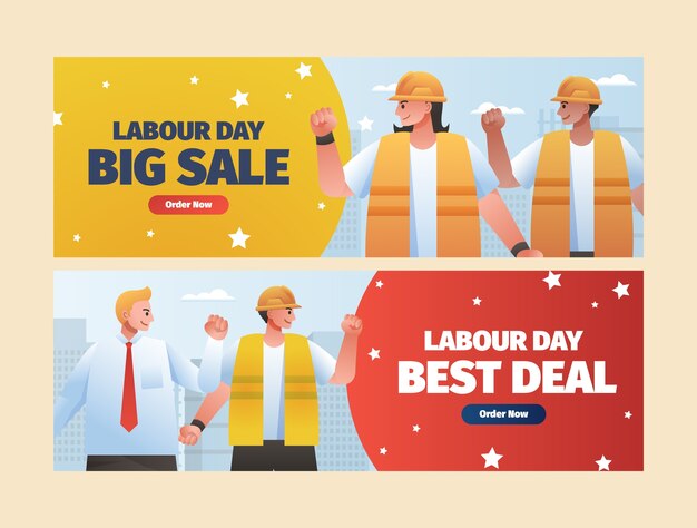 Gradient horizontal sale banner template for labour day