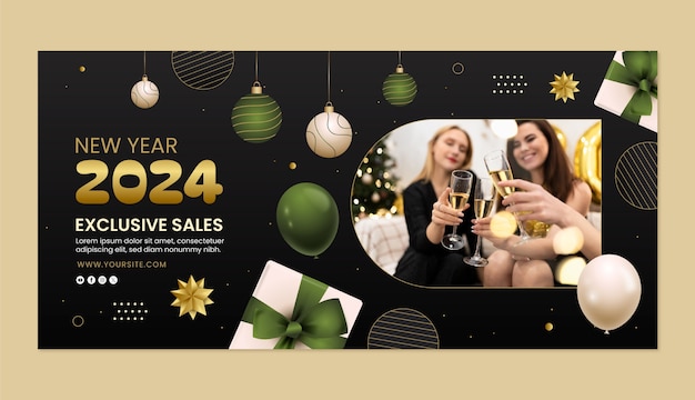 Free Vector gradient horizontal sale banner template for new year 2024 celebration