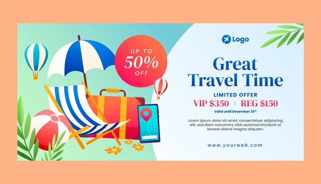 Gradient horizontal sale banner template for travel agency business