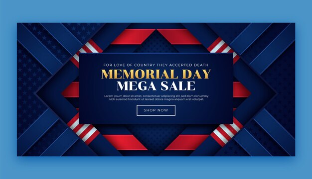 Gradient horizontal sale banner template for usa memorial day celebration