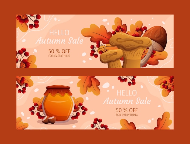 Gradient horizontal sale banners set for autumn celebration