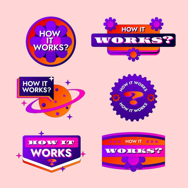 Free Vector gradient how it works badges set