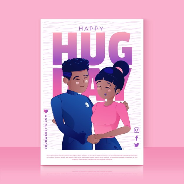 Gradient hug day vertical poster template