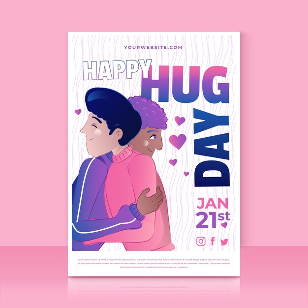 Gradient hug day vertical poster template