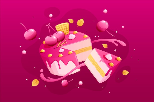 Gradient hyper pink cake illustration