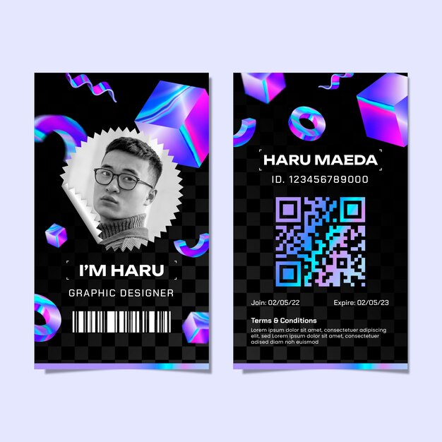 Gradient id card template for graphic designer