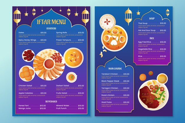 Gradient iftar menu template