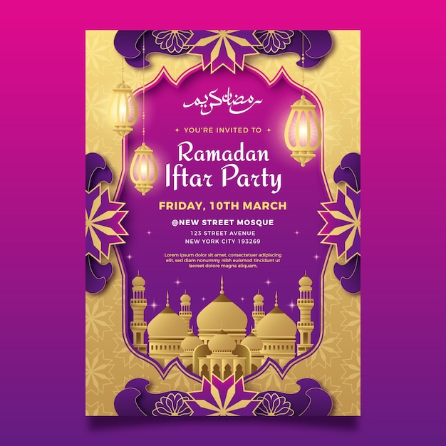 Gradient iftar party invitation template for islamic ramadan celebration