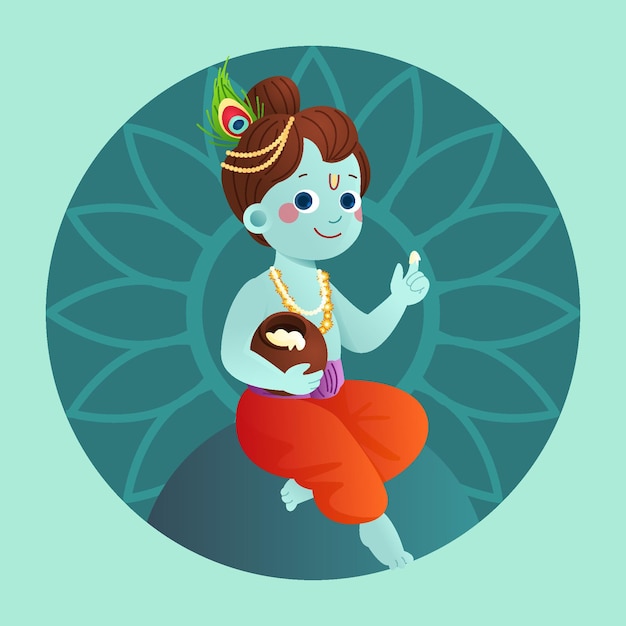 Free Vector gradient illustration of baby krishna eating butter