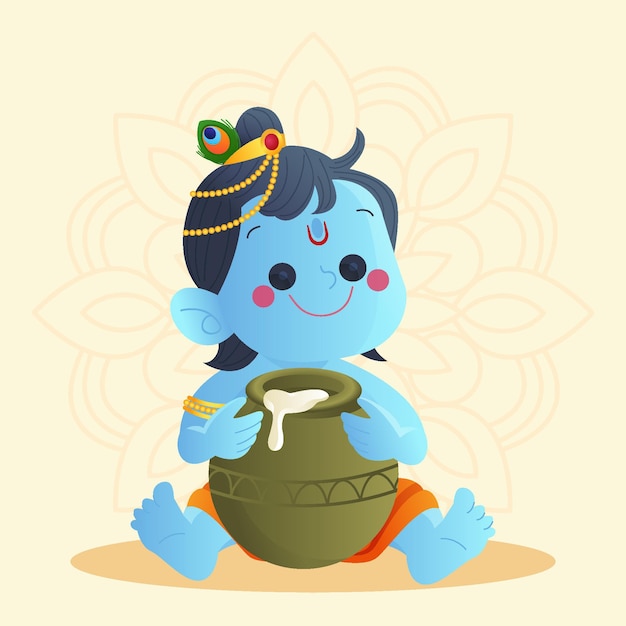 Free vector gradient illustration of baby krishna eating butter