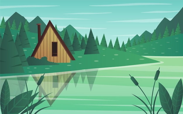 Gradient illustration of lake scenery