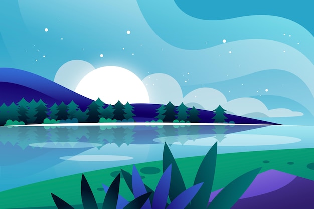 Gradient illustration of lake scenery