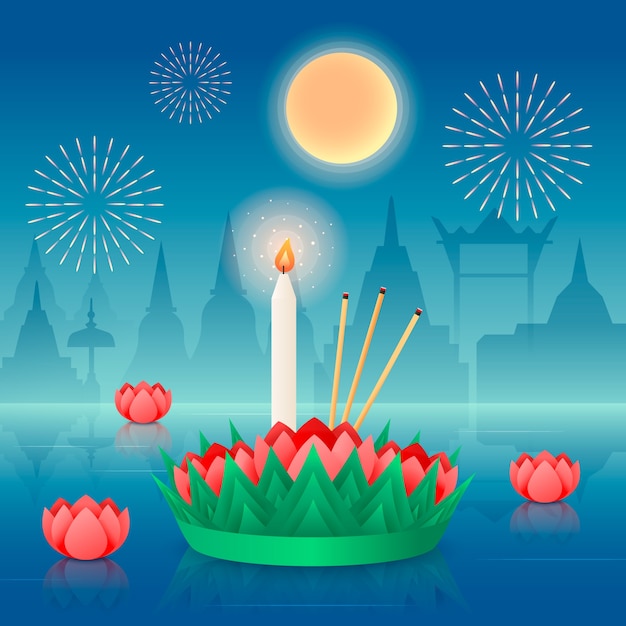 Free Vector gradient illustration for loy krathong thai festival celebration